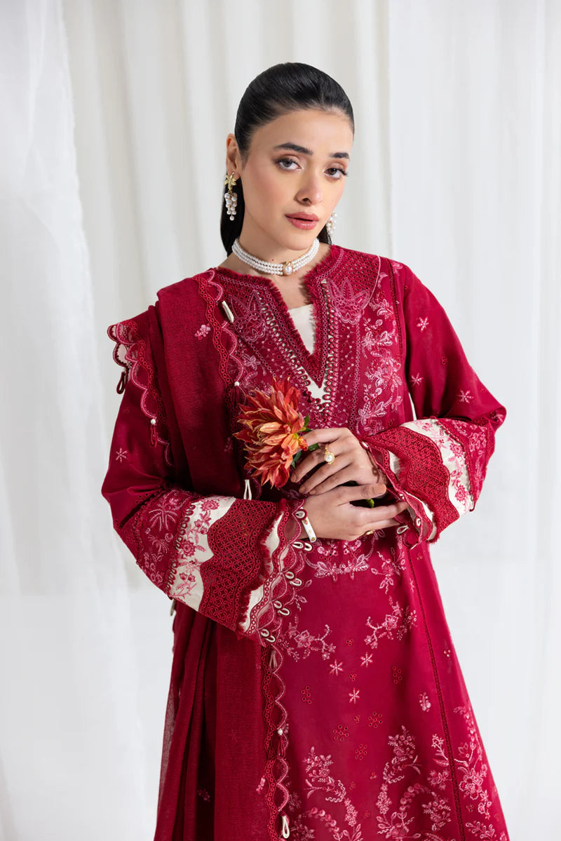 Dhanak-3PC Embroidered Shirt with Chiffon Embroidered Dupatta-3366