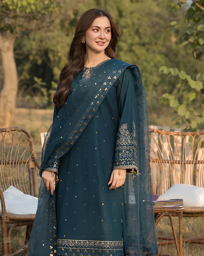 Dhanak-3PC Embroidered Shirt With Dhanak Sequins Embroidered Dupatta-3287