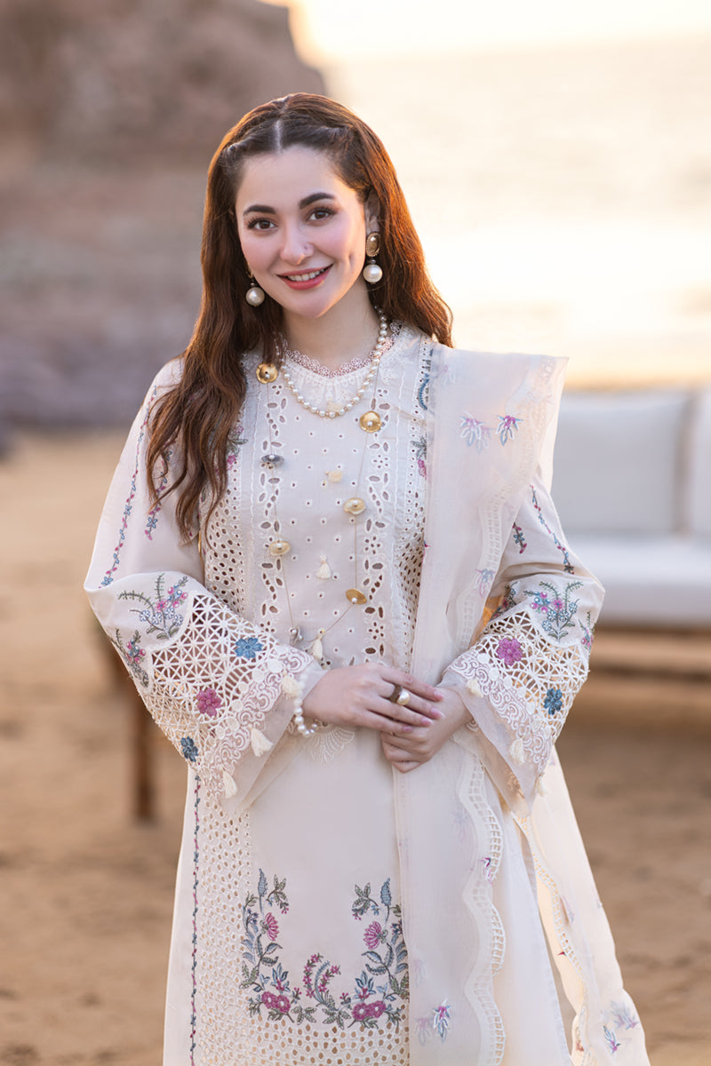 QALAMKAR - 3PC LAWN EMBROIDERED SHIRT WITH ORGANZA CUTWORK EMBROIDERED DUPATTA AND TROUSER - 1050