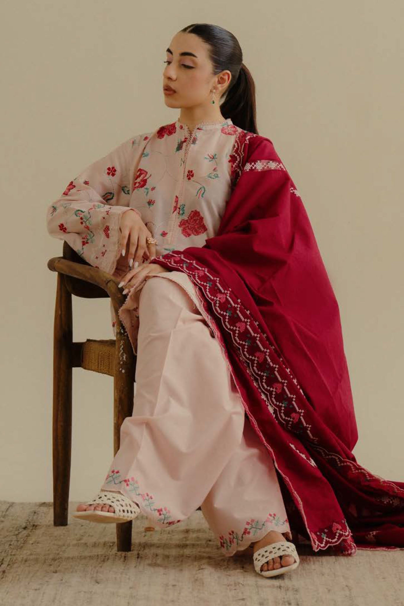 Lawn-3PC Embroidered Shirt with Lawn Embroidered Dupatta-1393