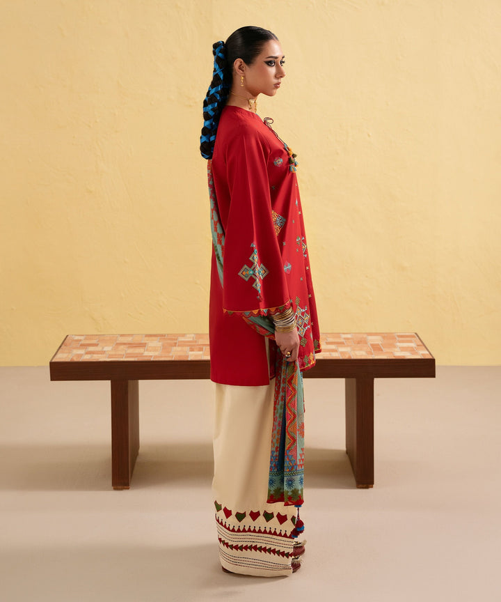 Dhanak-3PC Embroidered Shirt with Digital Printed Wool Shawl -3438