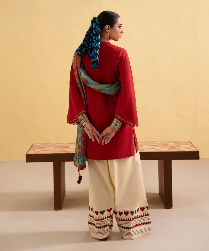 Dhanak-3PC Embroidered Shirt with Digital Printed Wool Shawl -3438
