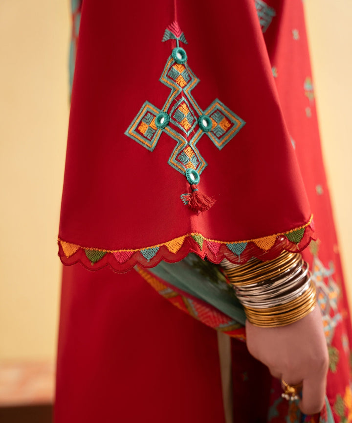 Dhanak-3PC Embroidered Shirt with Digital Printed Wool Shawl -3438