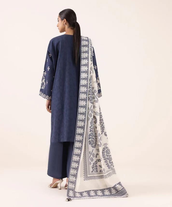 Dhanak-3PC Embroidered Shirt with Digital Printed Wool Shawl - 3511