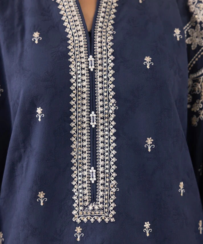 Dhanak-3PC Embroidered Shirt with Digital Printed Wool Shawl - 3511