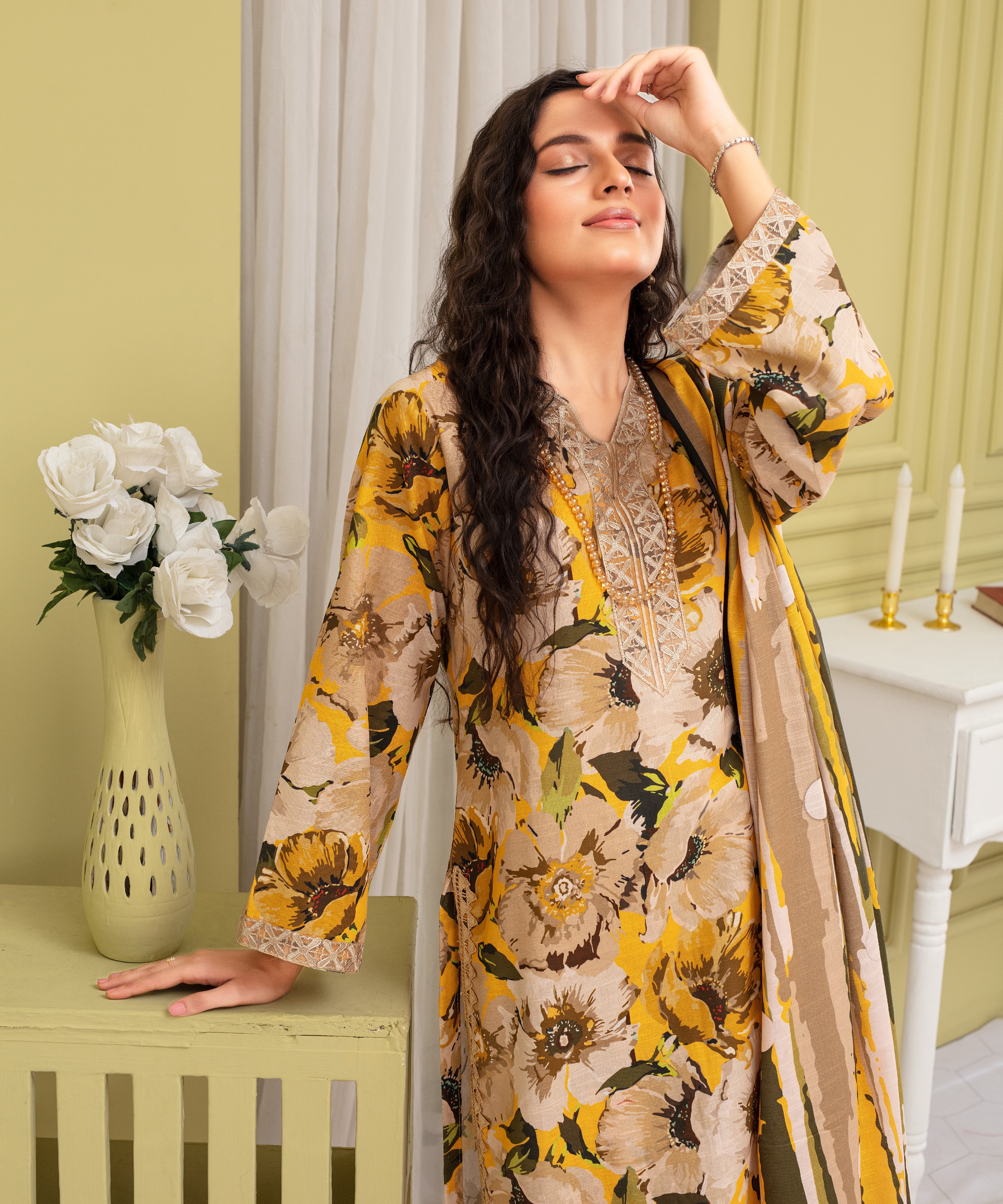 CREATION KHADDAR 3PC WITH KHADDAR PRINTED SHIRT & TROUSER-910