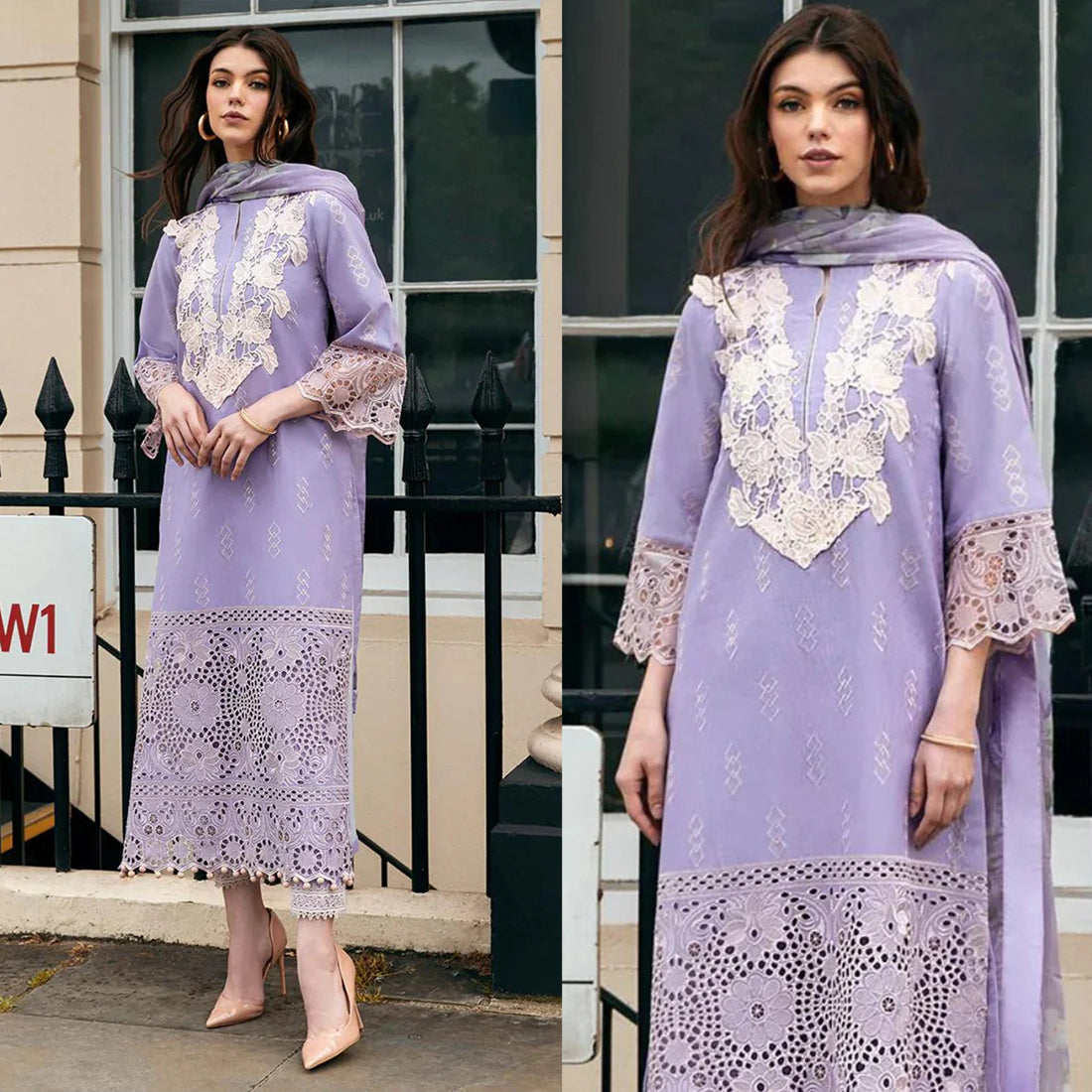 MUSHQ Dhanak 3PC Chikankari Embroidered With Pashmina Wool Shawl-117