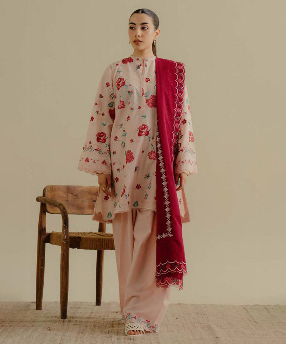 Lawn-3PC Embroidered Shirt with Lawn Embroidered Dupatta-1393