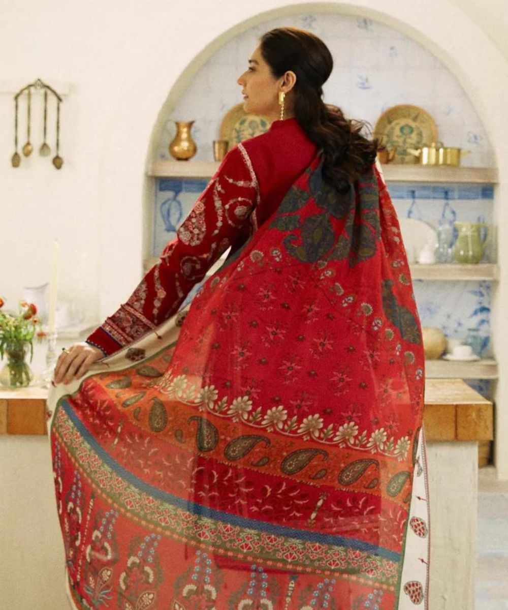 Dhanak 3PC  Embroidered Shirt With Digital printed wool shawl-659