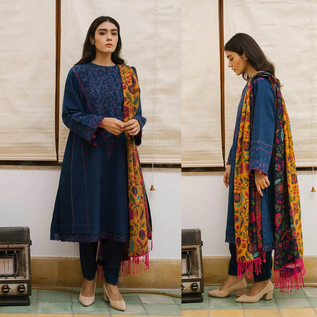 ZARA SHAHJAHAN 3PC Dhanak Embroidered Shirt With Digital Printed Shawl-217