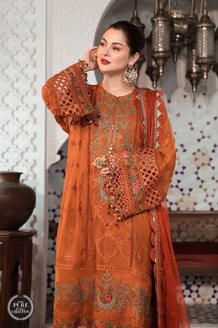 Dhanak-3PC Embroidered Shirt with Chiffon Embroidered Dupatta-411