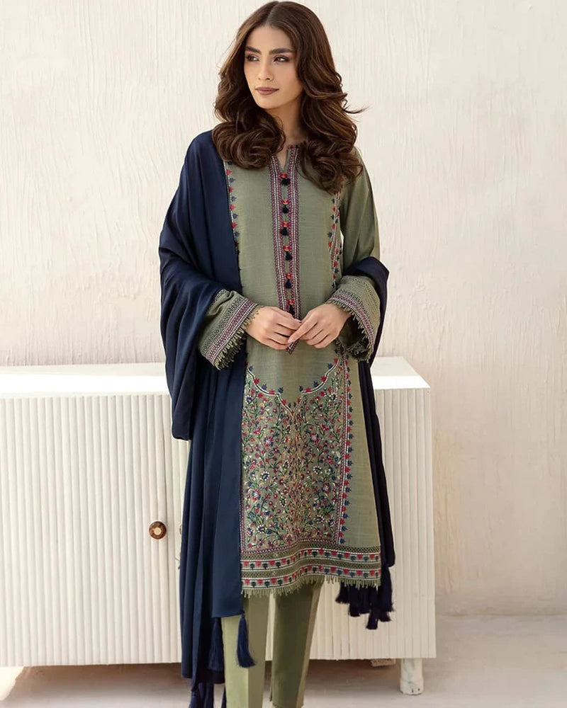 Dhanak 3PC Embroidered Shirt With Dhanak Plain Dupatta-1290