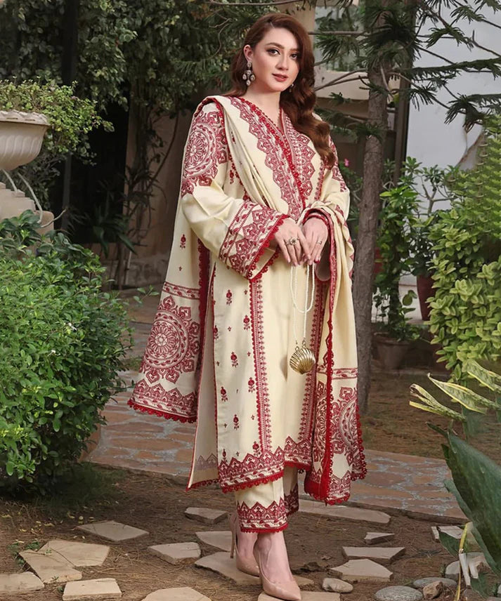 Dhanak 3PC Embroidered Shirt with Dhanak Embroidered Dupatta-3514