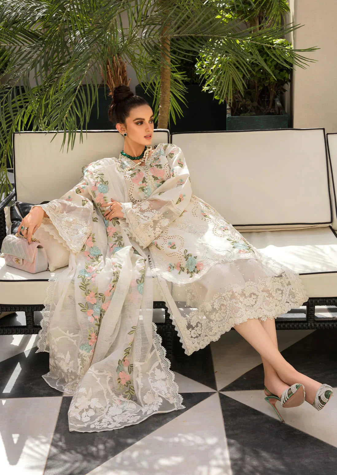 Lawn-3PC Embroidered Shirt with Organza Embroidered Dupatta-1168