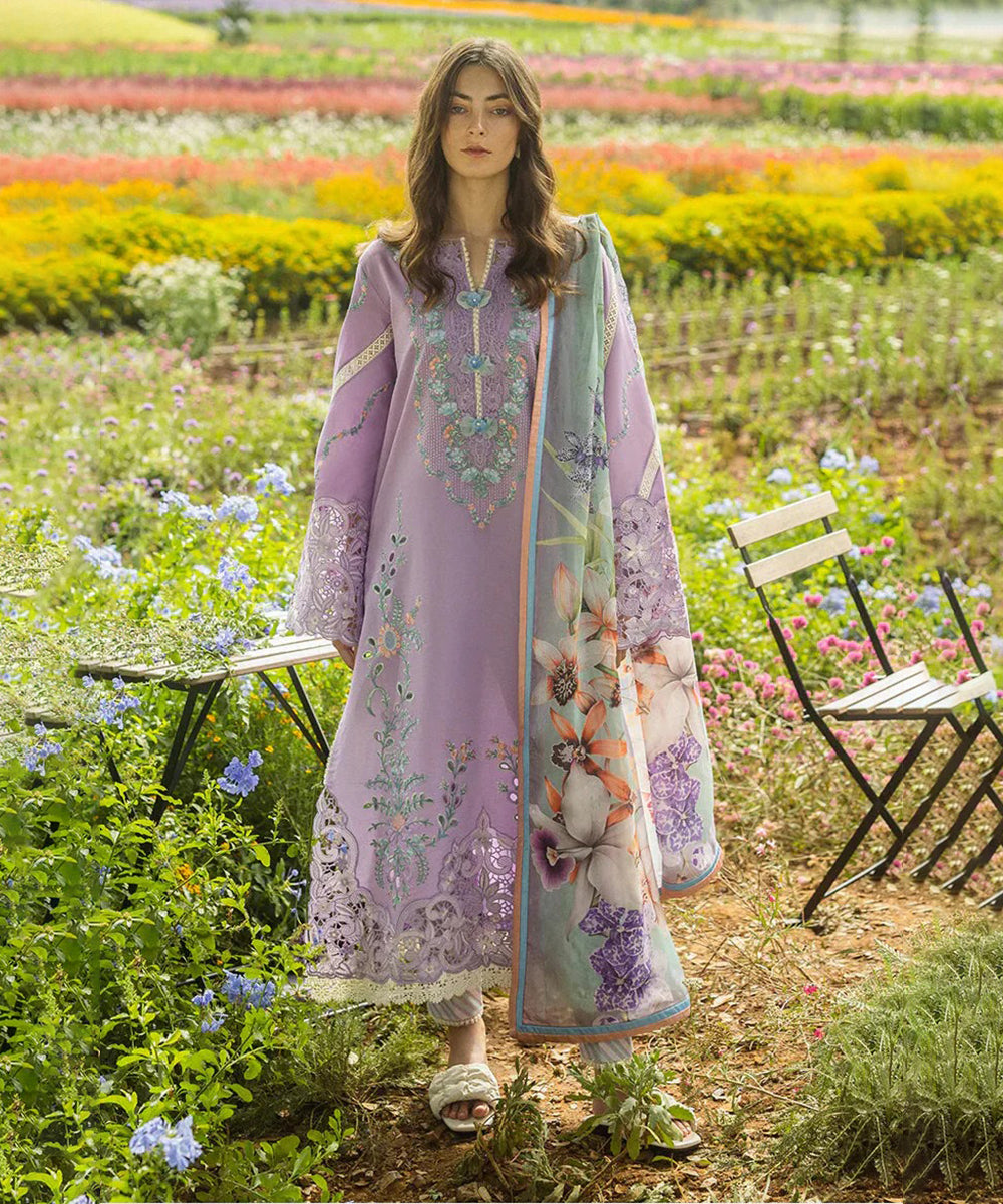 Dhanak-3PC Embroidered Shirt with Digital Printed Wool Shawl -3325