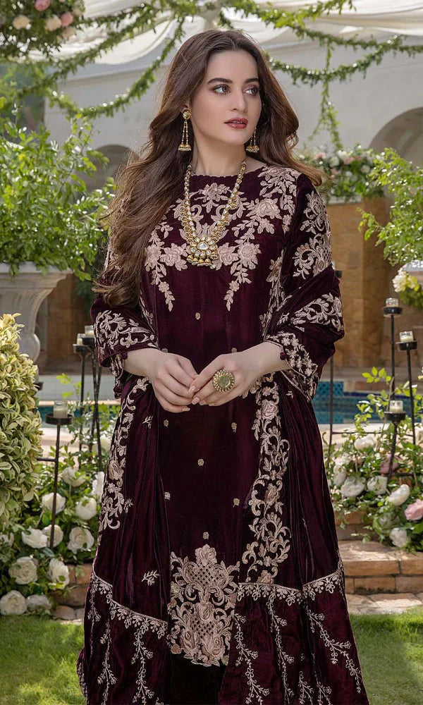 Velvet-3pc Embroidered with Organza Embroidered Dupatta-955