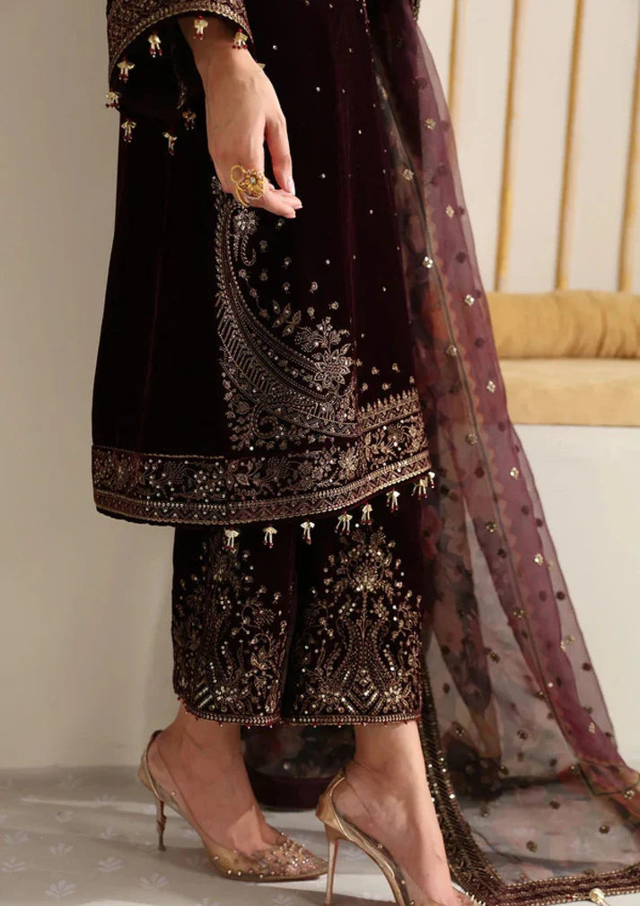 Velvet-3pc Embroidered with Organza Embroidered Dupatta-956