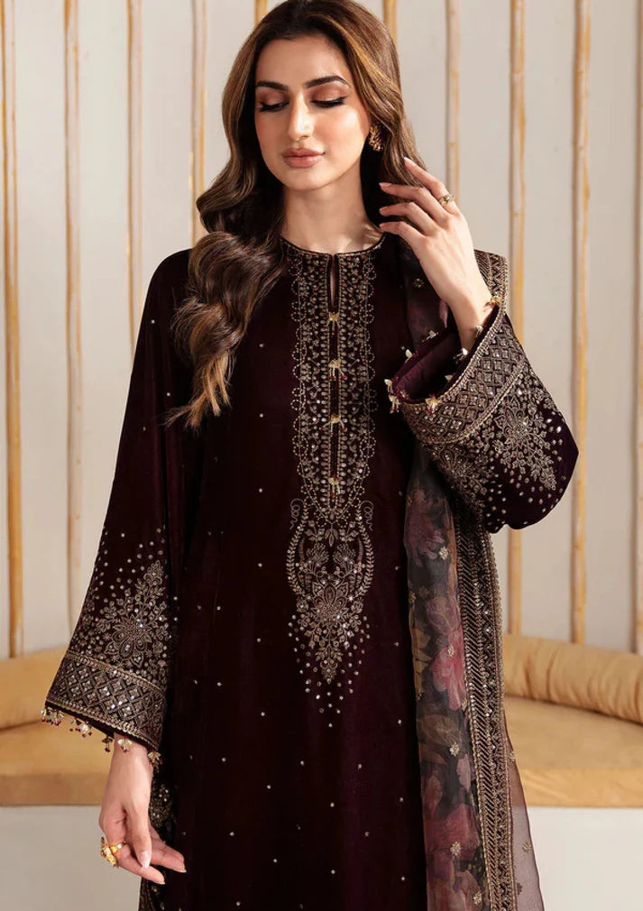 Velvet-3pc Embroidered with Organza Embroidered Dupatta-956