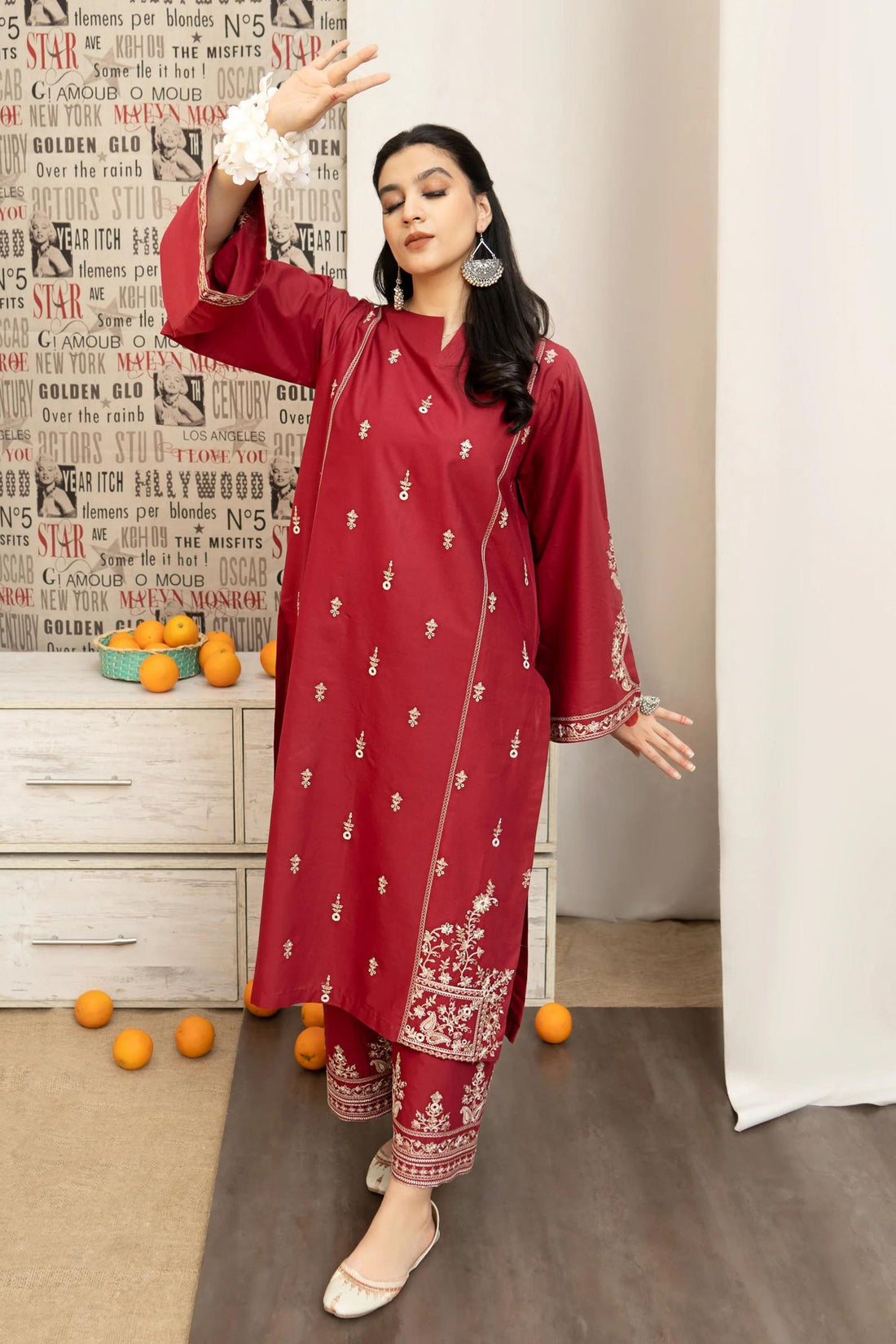 URGE - 3PC Dhanak EMBROIDERED SHIRT WITH DIAMOND PRINTED DUPATTA AND EMBROIDERED TROUSER - 436