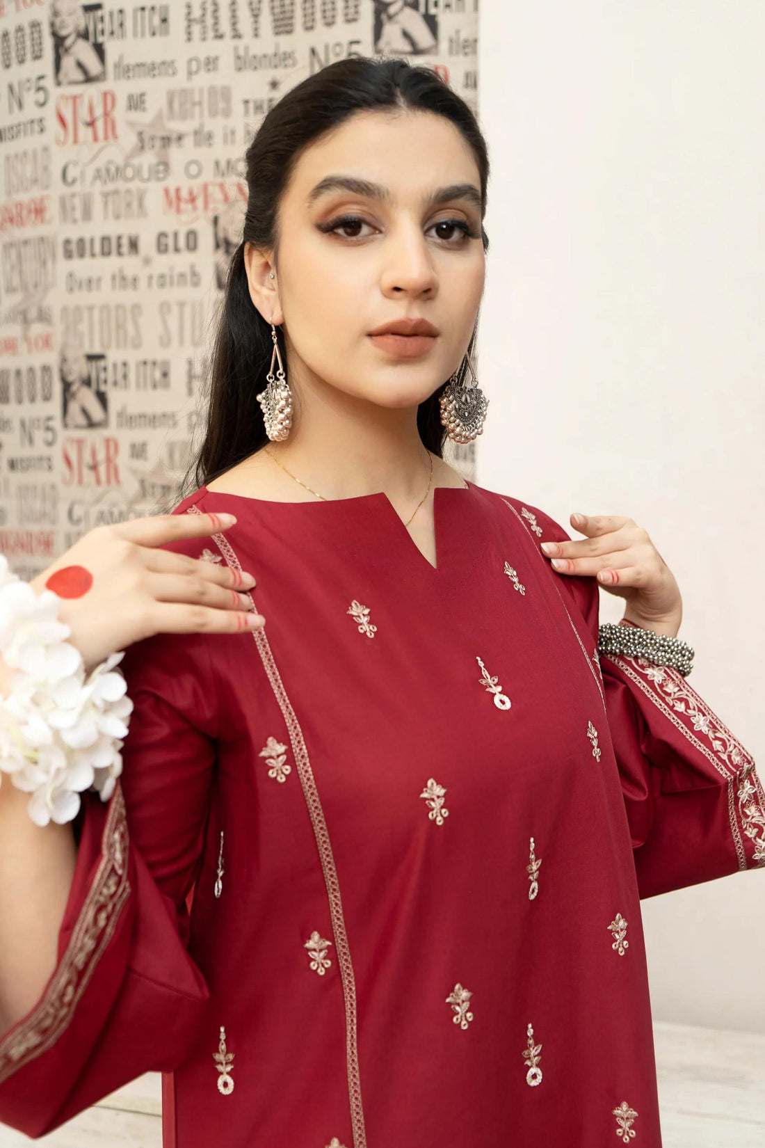 URGE - 3PC Dhanak EMBROIDERED SHIRT WITH DIAMOND PRINTED DUPATTA AND EMBROIDERED TROUSER - 436