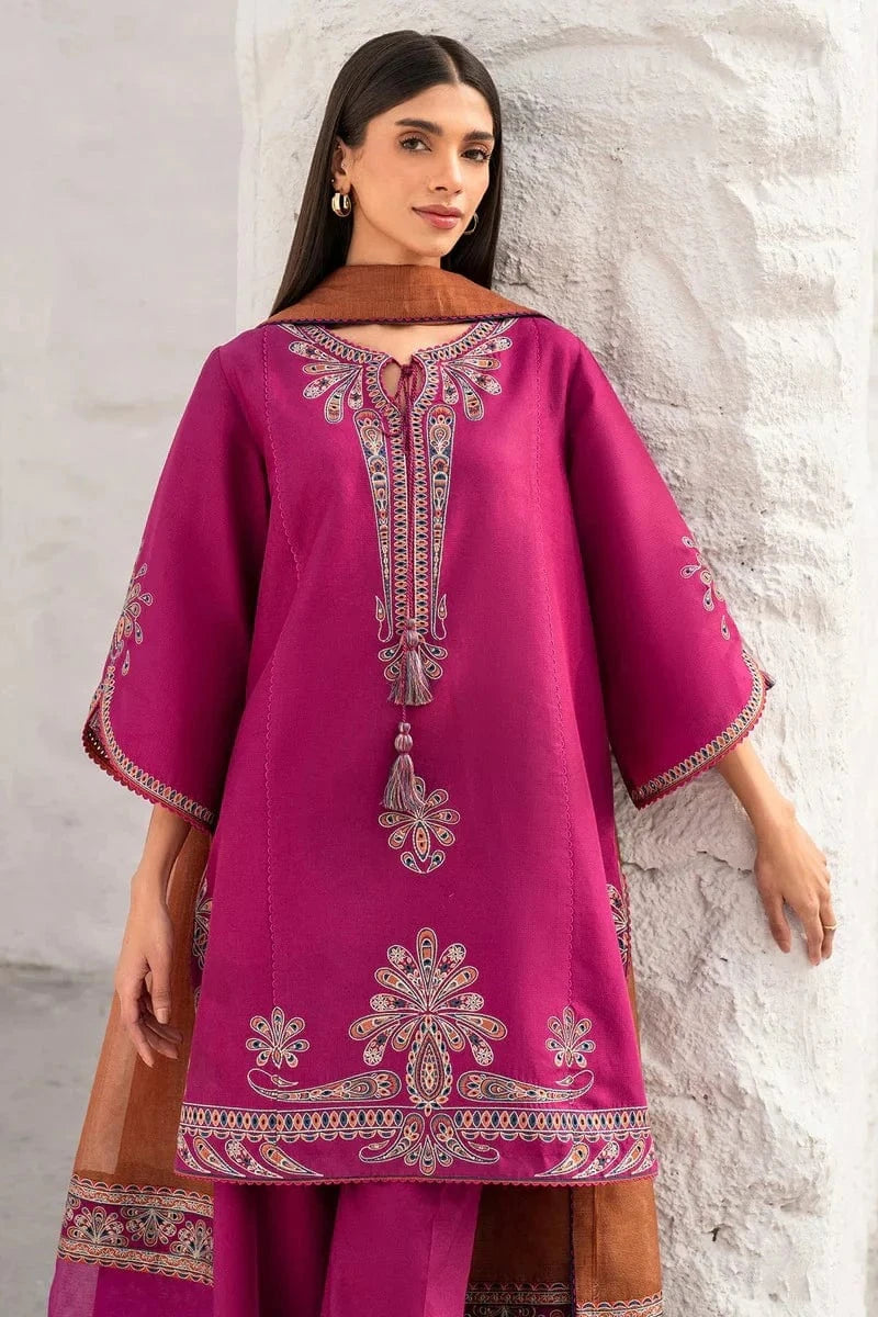Dhanak-3PC Embroidered Shirt with Digital Printed Wool Shawl -3371