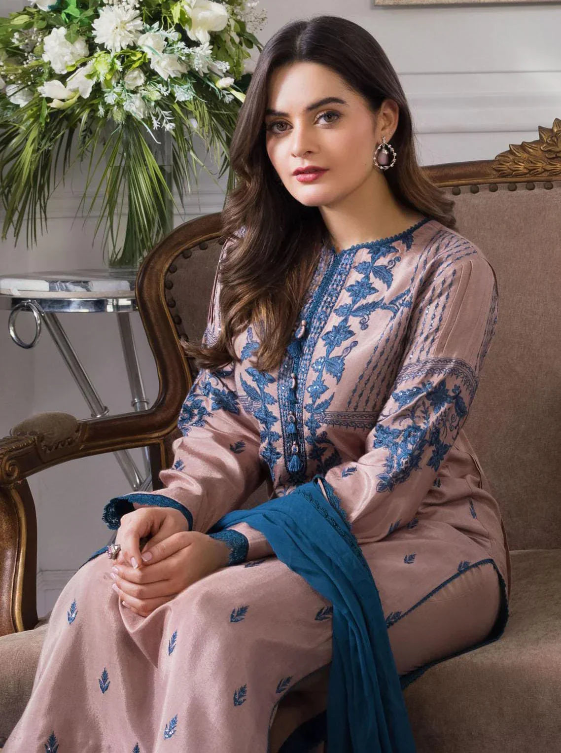 Dhanak 3PC Embroidered Shirt with Chiffon Dupatta-142