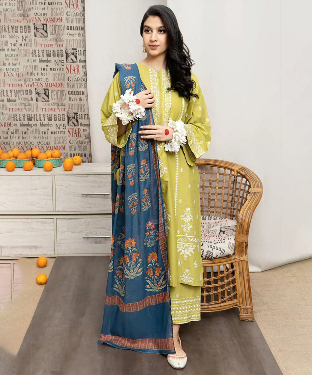 Lawn-3PC Embroidered Shirt with Digital Printed Jacquard Dupatta-1157