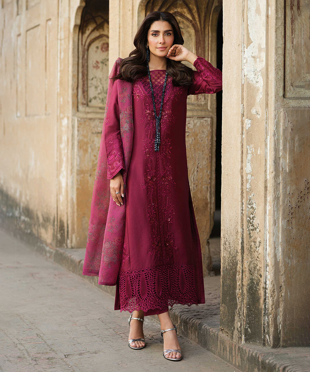 Lawn-3PC Embroidered Shirt with Organza Digital Printed Dupatta-1412