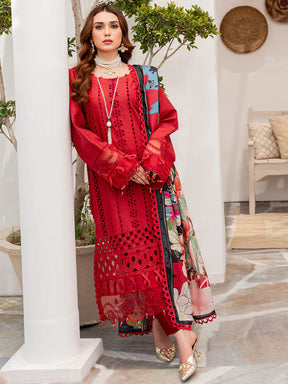 Dhanak-3PC Embroidered Shirt with Digital Printed Wool Shawl - 3160