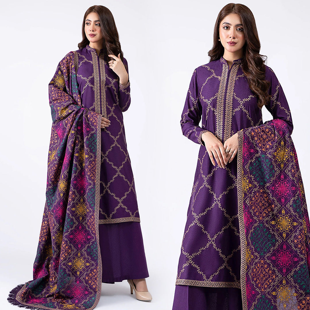 KAYSERIA 3PC DHANAK EMBROIDERED WITH DHANAK EMBROIDERED SHAWL-102