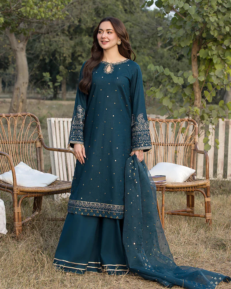 Dhanak-3PC Embroidered Shirt With Dhanak Sequins Embroidered Dupatta-3287