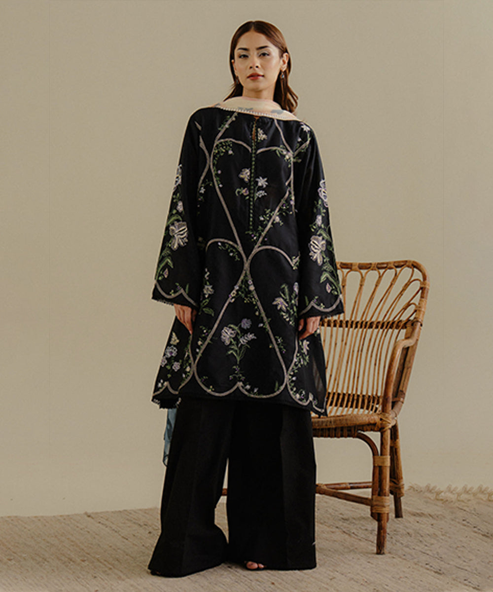 Lawn-3PC Embroidered Shirt with Digital Printed Jacquard Dupatta-1384