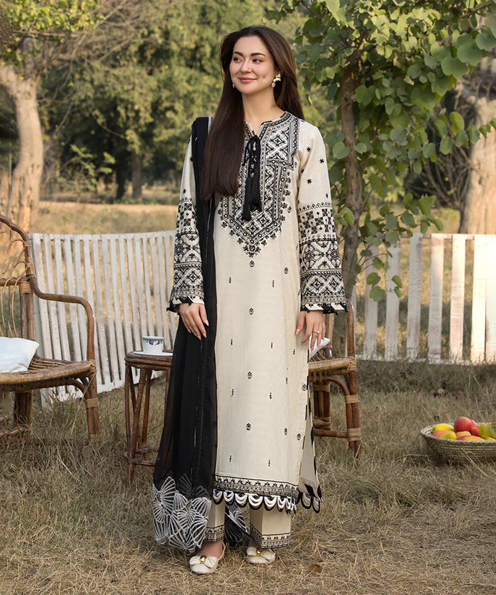 Lawn-3PC Embroidered Shirt with Organza Embroidered Dupatta-1354