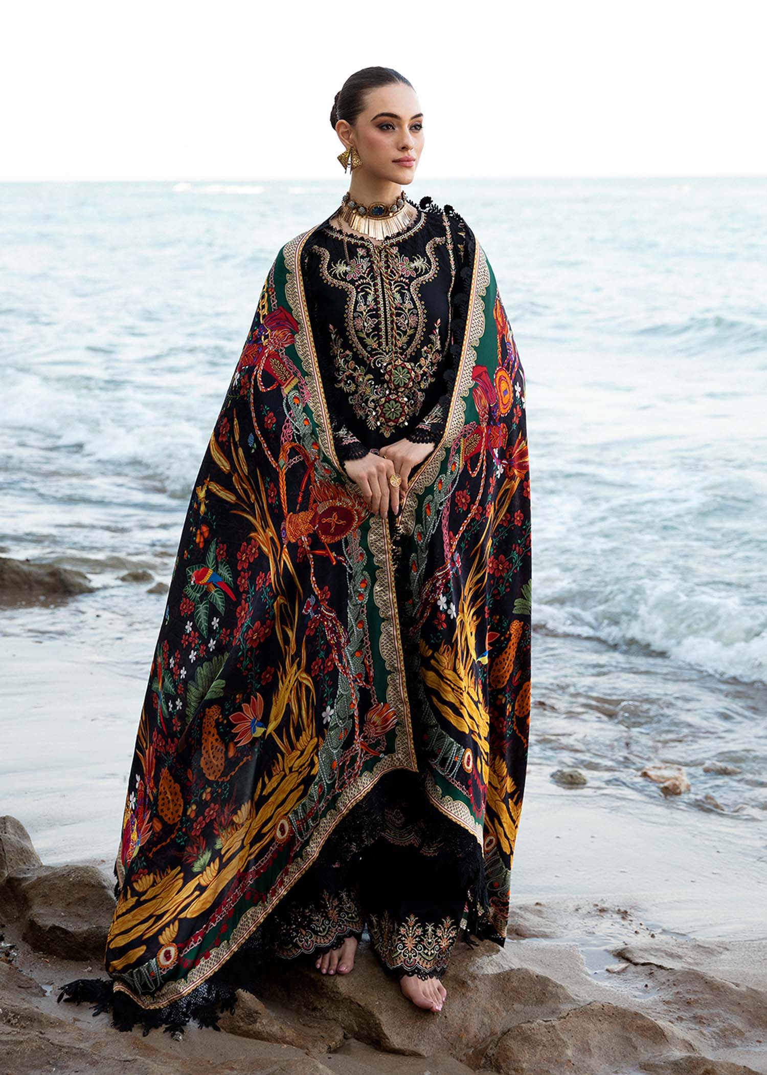 Kanwal Malik Luxury Dhanak 3PC Embroidered With Digital Printed Wool Shawl-151