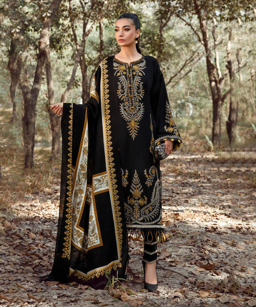 Dhanak-3PC Embroidered Shirt with Digital Printed Wool Shawl - 3429