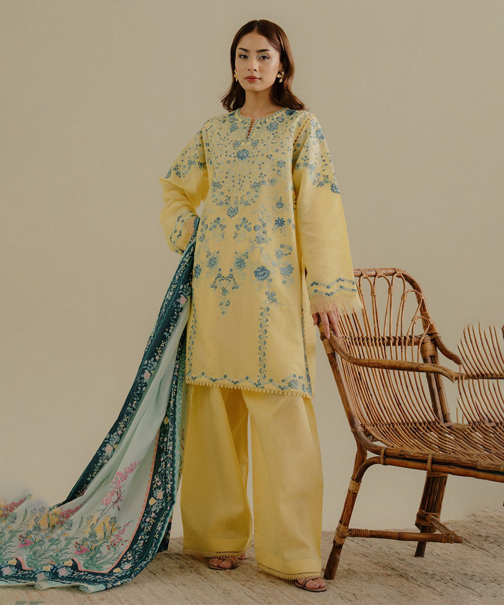 Lawn-3PC Embroidered Shirt with Digital Printed Jacquard Dupatta-1394