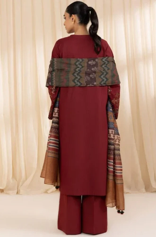 Dhanak-3PC Embroidered Shirt with Digital Printed Wool Shawl-3268