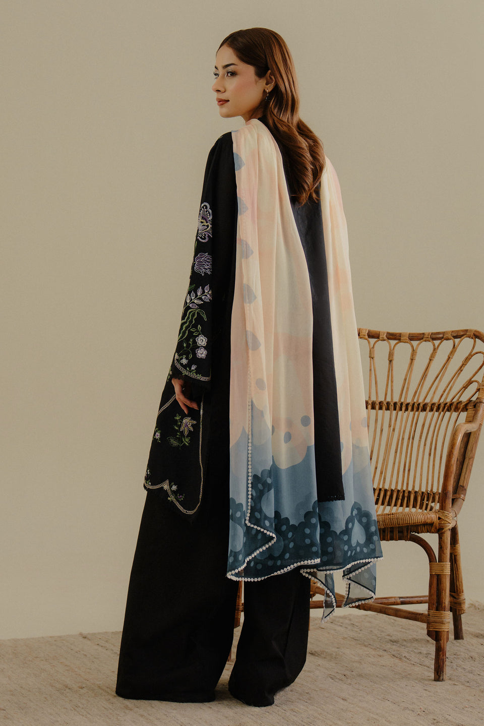 Lawn-3PC Embroidered Shirt with Digital Printed Jacquard Dupatta-1384