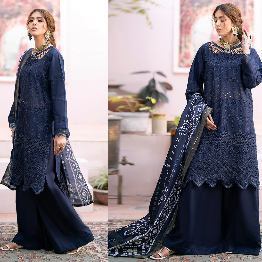 QALAMKAR 3PC Chikankari Dhanak Embroidered With Digital Printed Wool Shawl-118