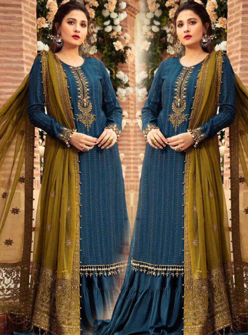 Linen 3PC Embroidered Shirt with Chiffon Embroidered Dupatta -983