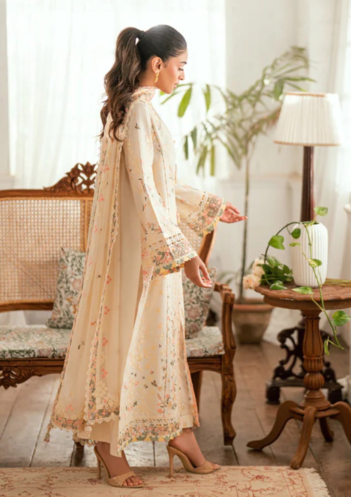 Dhanak-3PC Embroidered Shirt with Organza Embroidered Dupatta- 3368