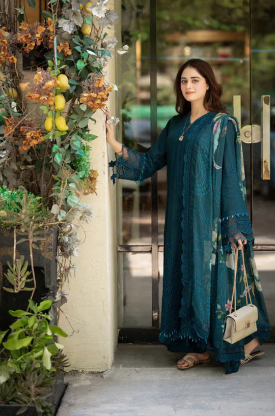 Dhanak-3PC Embroidered Shirt with Digital Printed Wool Shawl -3438