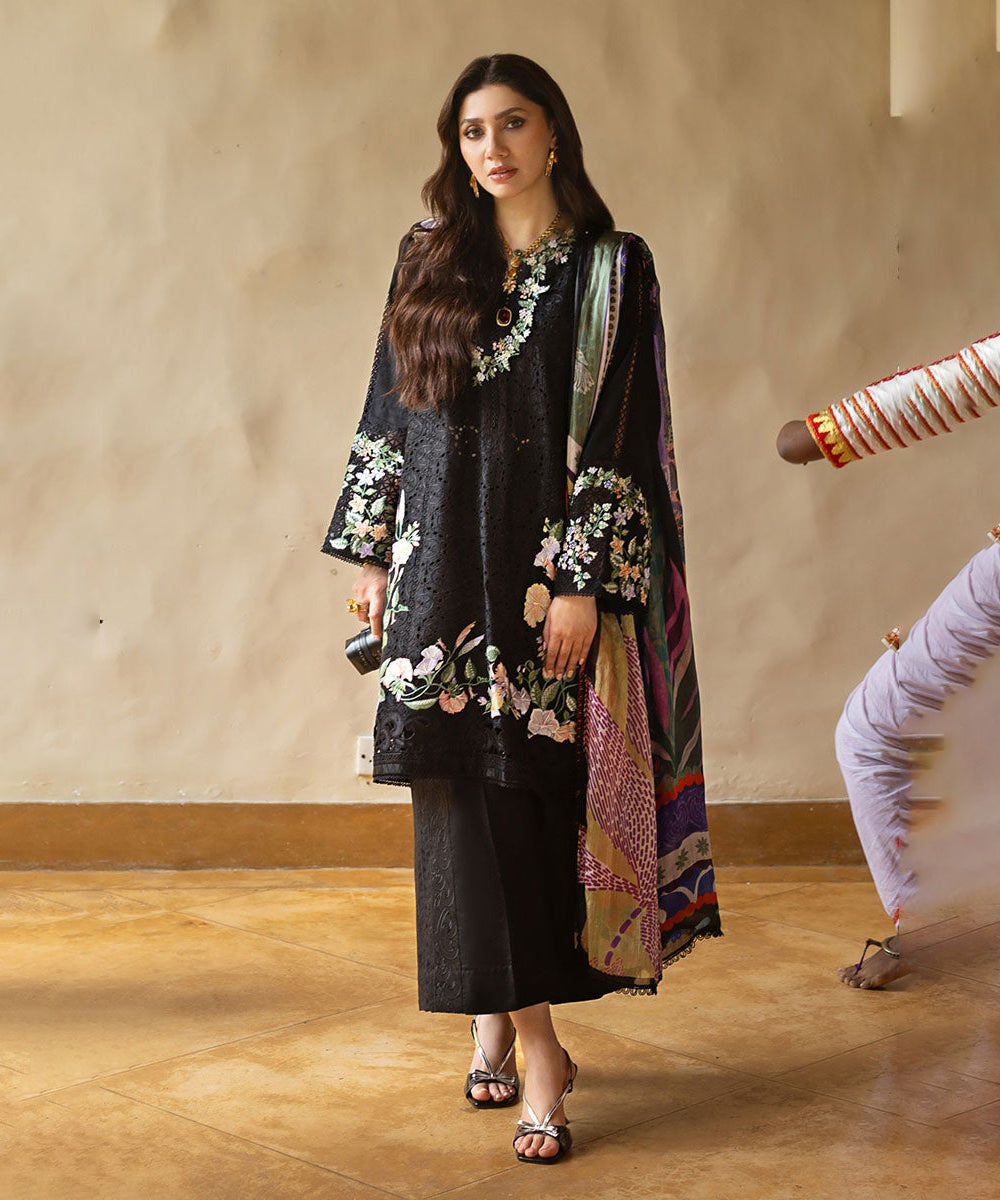 Lawn-3PC Embroidered Shirt with Digital Printed Jacquard Dupatta-1403