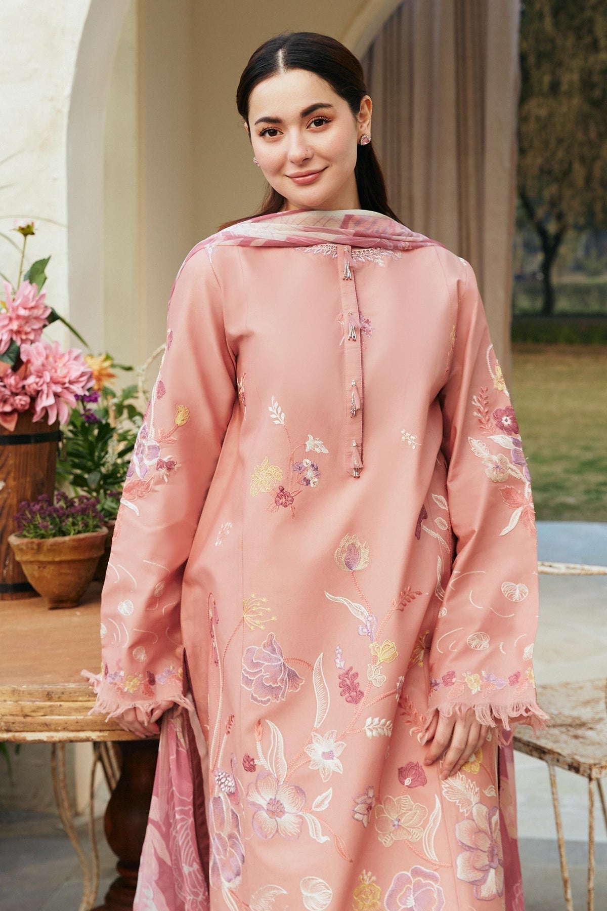 Dhanak-3PC Embroidered Shirt with Digital Printed Wool Shawl -3188