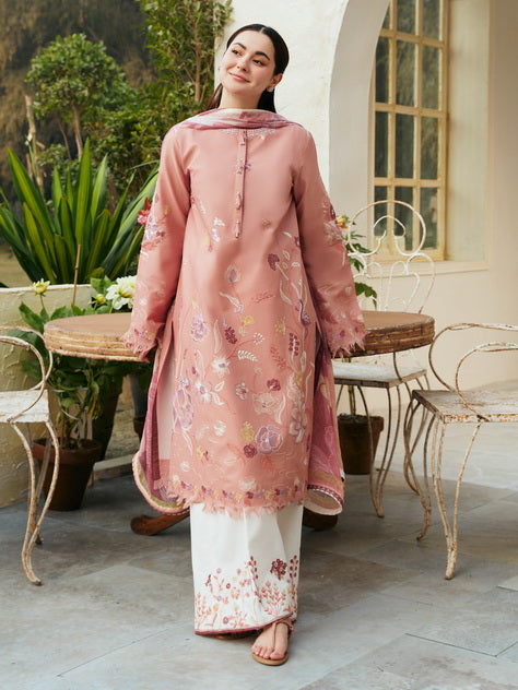 Dhanak-3PC Embroidered Shirt with Digital Printed Wool Shawl -3188