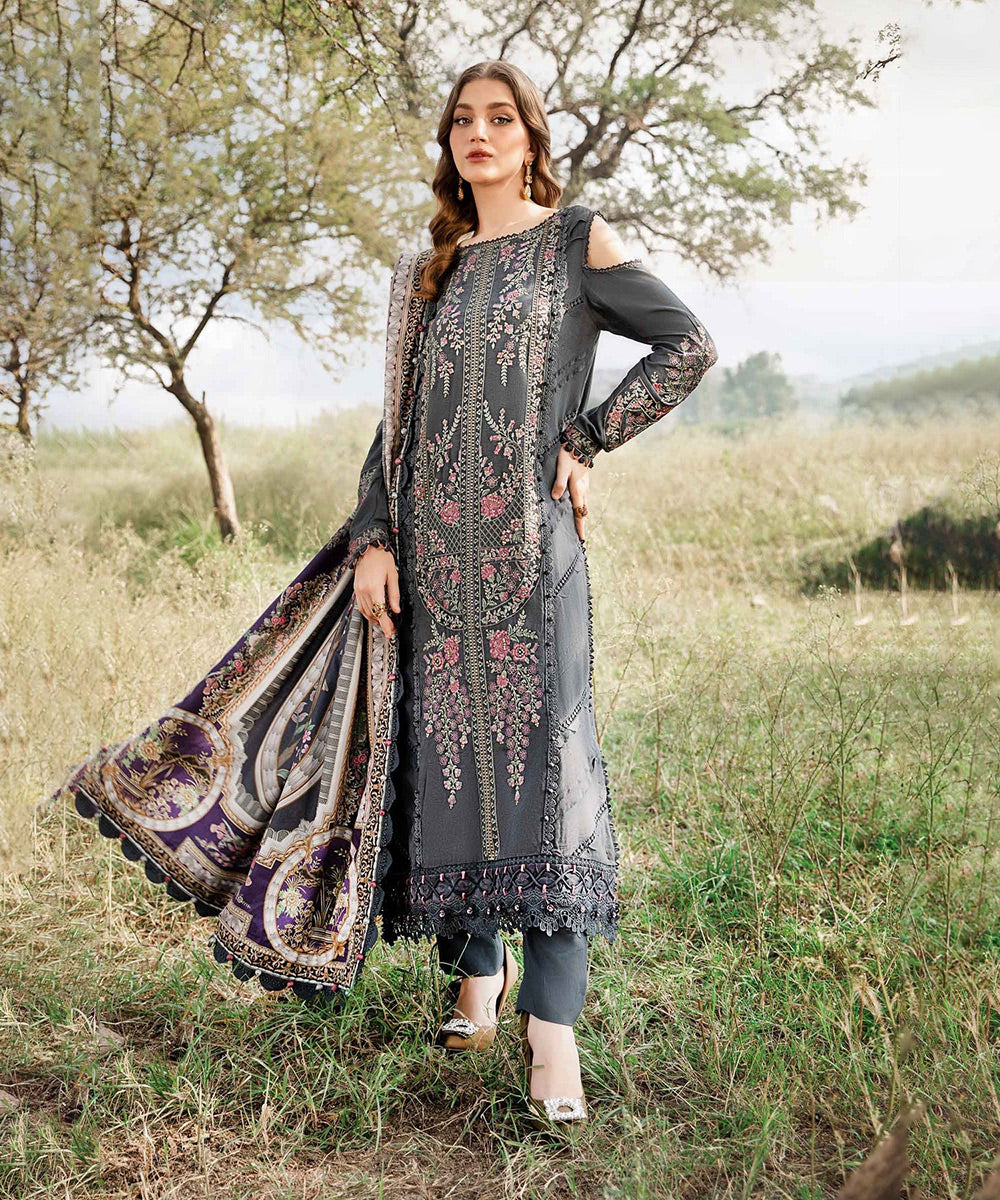 Maria B Lawn-3PC Embroidered with Digital Printed Dupatta-1075