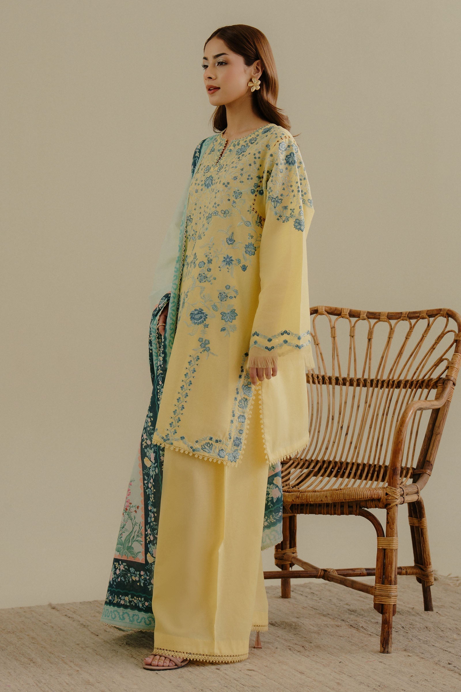 Lawn-3PC Embroidered Shirt with Digital Printed Jacquard Dupatta-1394