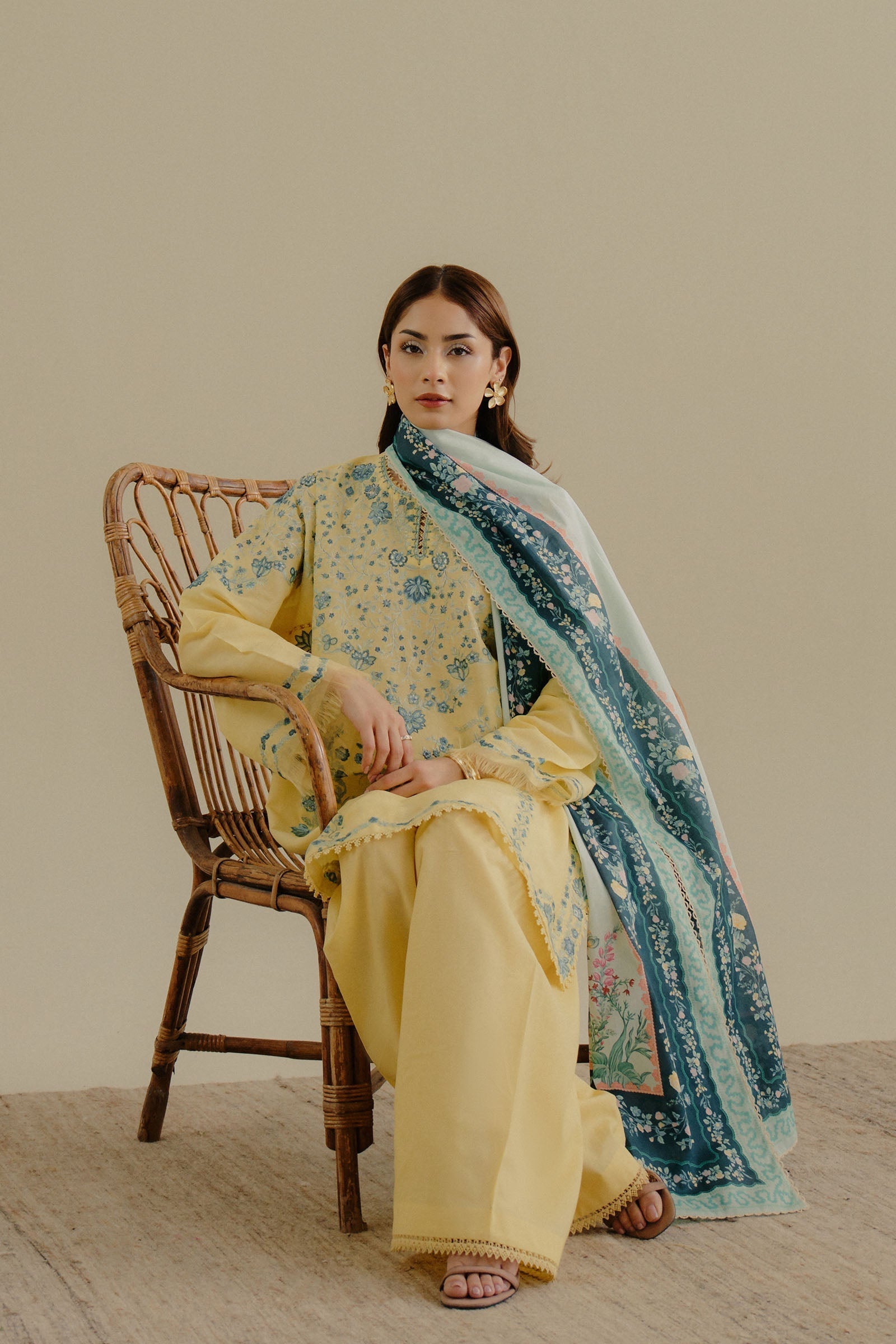 Lawn-3PC Embroidered Shirt with Digital Printed Jacquard Dupatta-1394