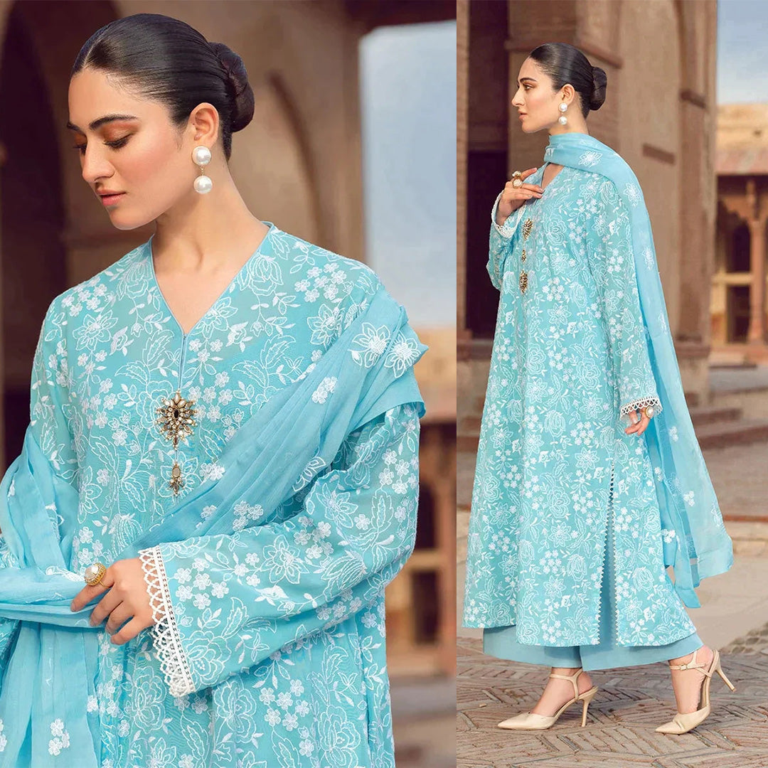 Bareeze Linen 3PC Embroidered With Chiffon Embroidered Dupatta-674