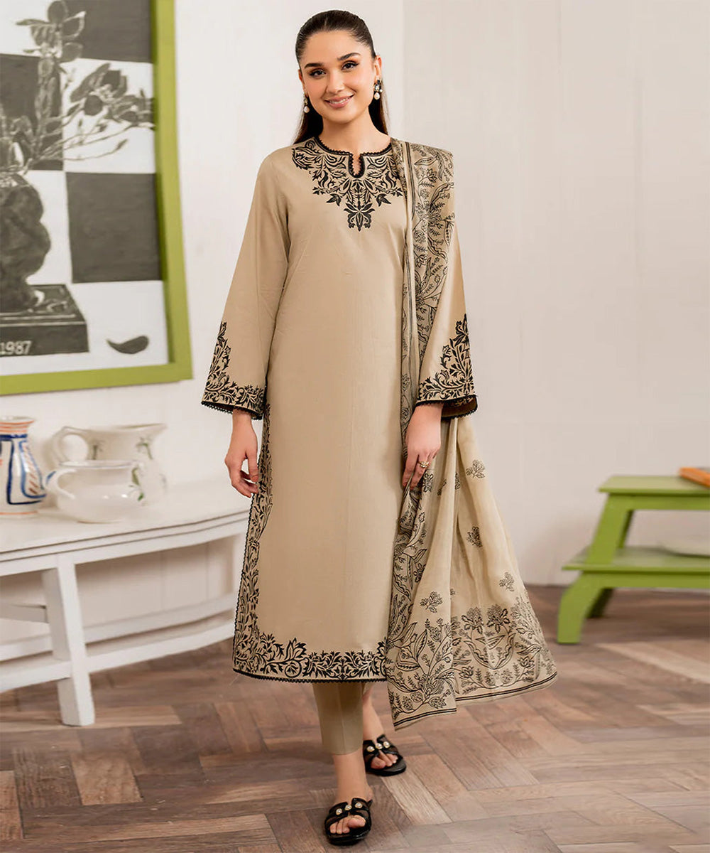 GRANEUT 3PC Dhanak Embroidered Shirt With Printed Dupatta-680